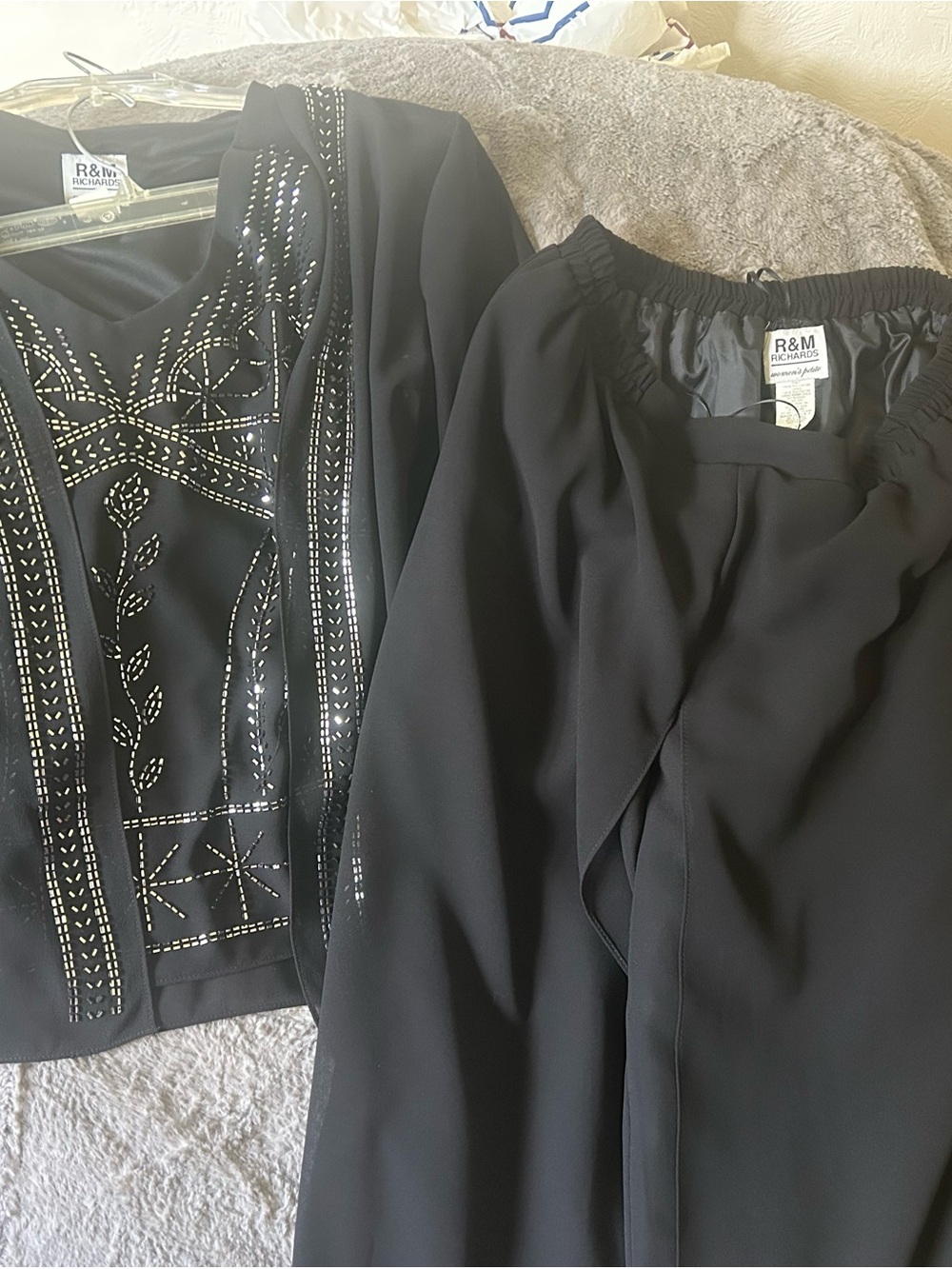 R&M Richards Black Evening Jacket with Silver Embellishment and Black Pants